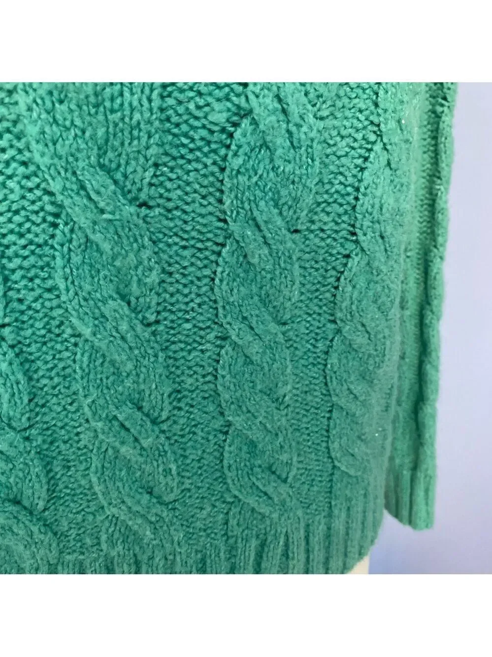 American Eagle Green Cable Knit Cropped Hoodie Sweater Boxy Oversized XS